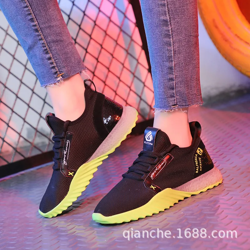 

2019 Spring New Style Mesh Athletic Shoes Women's Korean-style Versatile Low Top Running Shoes Women's Breathable Fly Woven WOME