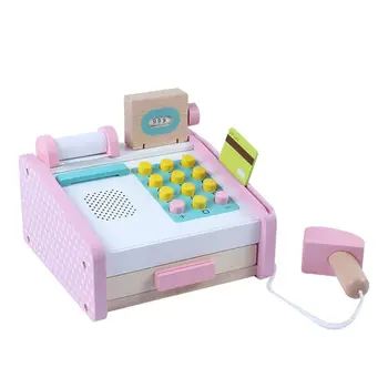 

Pink Simulation Cashier Toy Box Wooden Baby Birthday Gift Superior Quality