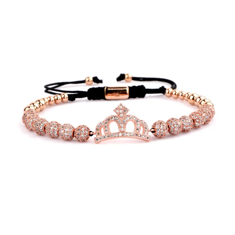 Drop Shipping New Luxury Men Women Bracelet CZ Micro Pave Ball Crown Charm Beaded Adjustable Bracelet Bangle - Image 5