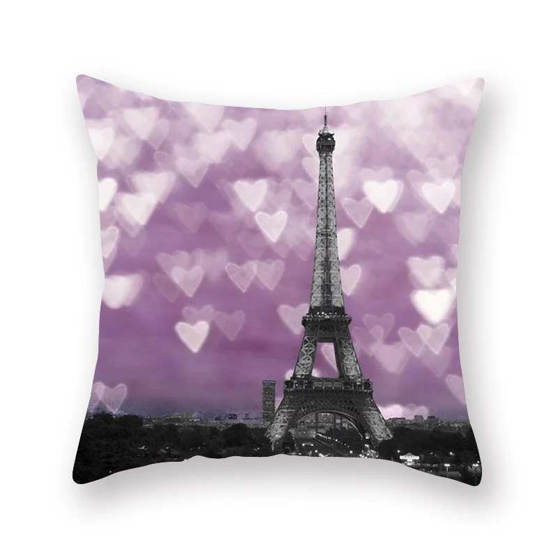Pillow Cushion Cover Romantic Paris Eiffel Tower Pillow Cover Pink Blue Valentine Romance Cartoon Throw Pillow Cover Sofa Couch