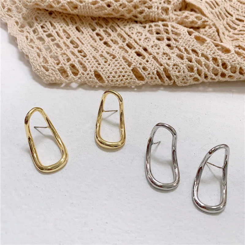 Шикарные сережки-гвоздики серебристого и золотого цвета с геометрическими овальными волнами в минималистическом стиле для женщин, аксессуары, модные ювелирные изделия для ушей