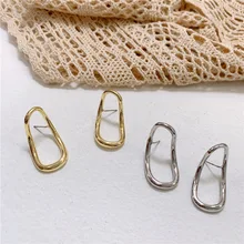 Шикарные сережки-гвоздики серебристого и золотого цвета с геометрическими овальными волнами в минималистическом стиле для женщин, аксессуары, модные ювелирные изделия для ушей