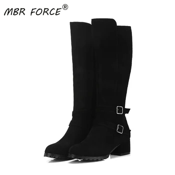 

MBR FORCE new high-quality frosted suede women's round toe fashion all-match side zipper exquisite belt buckle warm high boots