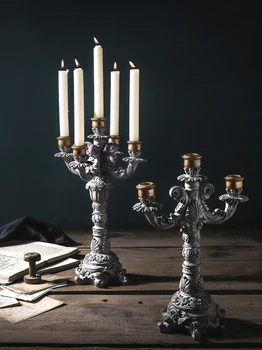 

American Retro Candle Holders Resin Candle Stand Creative Candlestick Vintage Bar Table Nordic Home Decor Bougeoir Gift FC429