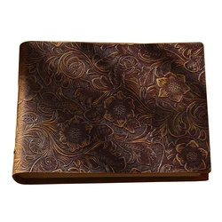 Carnet de notes en cuir véritable avec fleur sculptée, 400pages, carnet de croquis en papier Kraft, fait à la main, pour bureau, cadeau d'école 