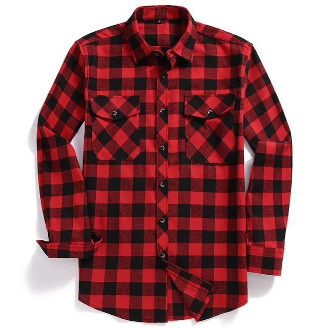 2021 New Men Casual Plaid Flannel Shirt Long-Sleeved Chest Two Pocket Design Fashion Printed-Button (USA SIZE S M L XL 2XL) 5