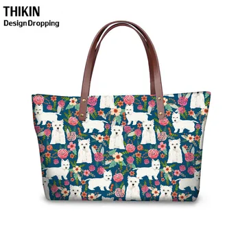 

THIKIN Women's PU Handbags Cute West Highland Terrier Dog Floral Print Ladies Fashion Wallet Zipper Credit Card Holder Females