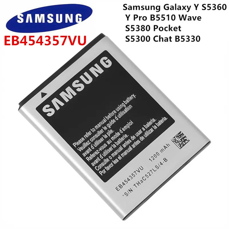 Оригинальный аккумулятор SAMSUNG EB454357VU 1200 мАч для Samsung Galaxy Y S5360 Pro B5510 Wave S5380 Pocket S5300 Chat