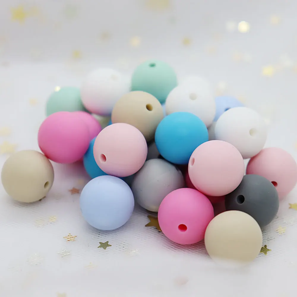 100Pcs Round Silicone Beads 15mm Loose Bead For Jewelry Making Baby Teething Toy Food Grade DIY Chew Teething Necklace Beads