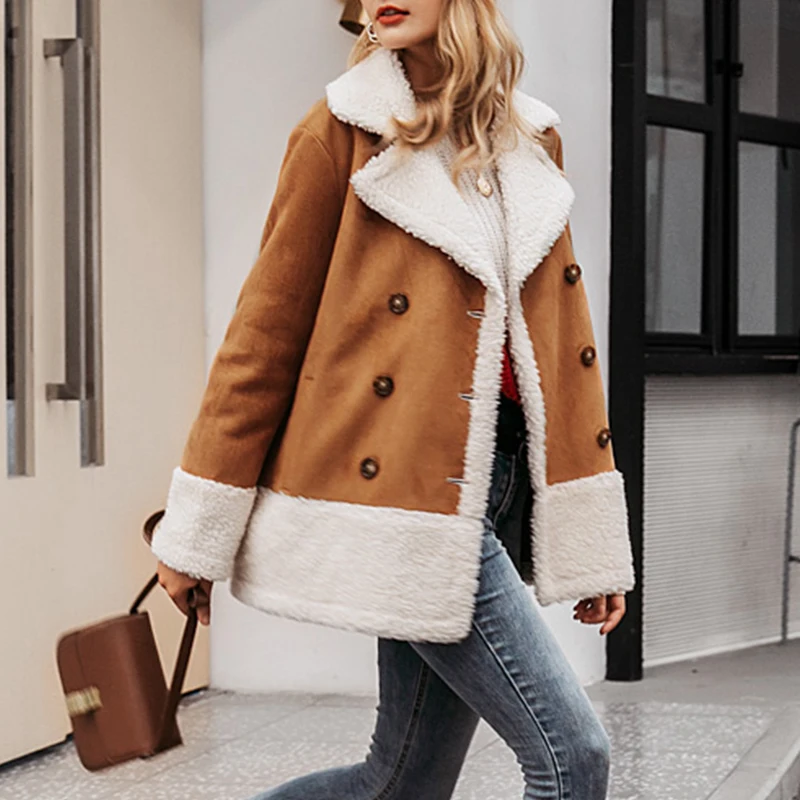 BerryGo винтажное замшевое гранж меховое пальто для женщин осень зима пуговицы карманы Женское пальто уличная Дамская мода куртки