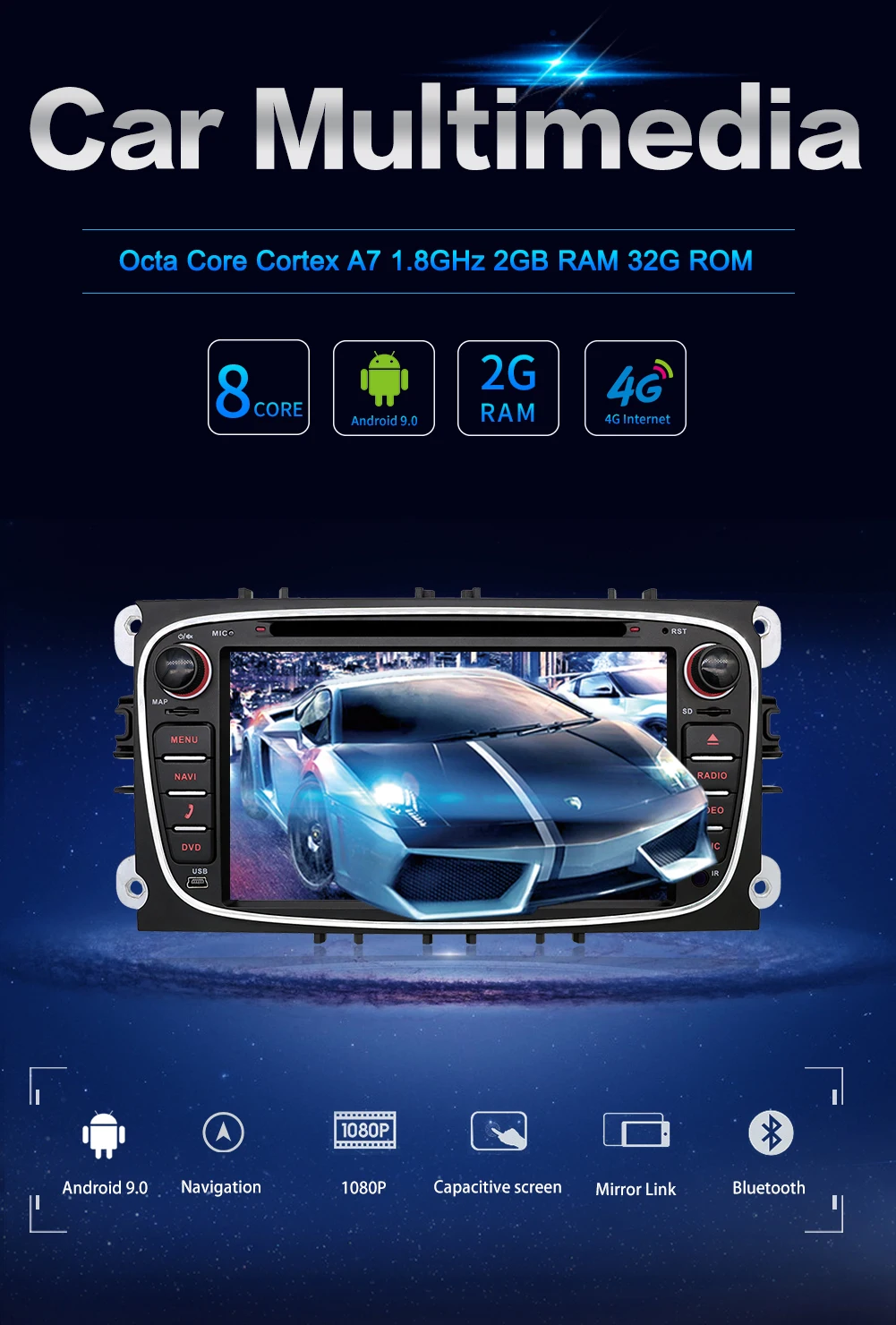 8 ядер в тире Android 9,0 для ford для focus 2 mondeo 2Din Автомагнитола gps Навигация DVD плеер стерео видеокамера BT автомобильный ПК CD WiFi парковка