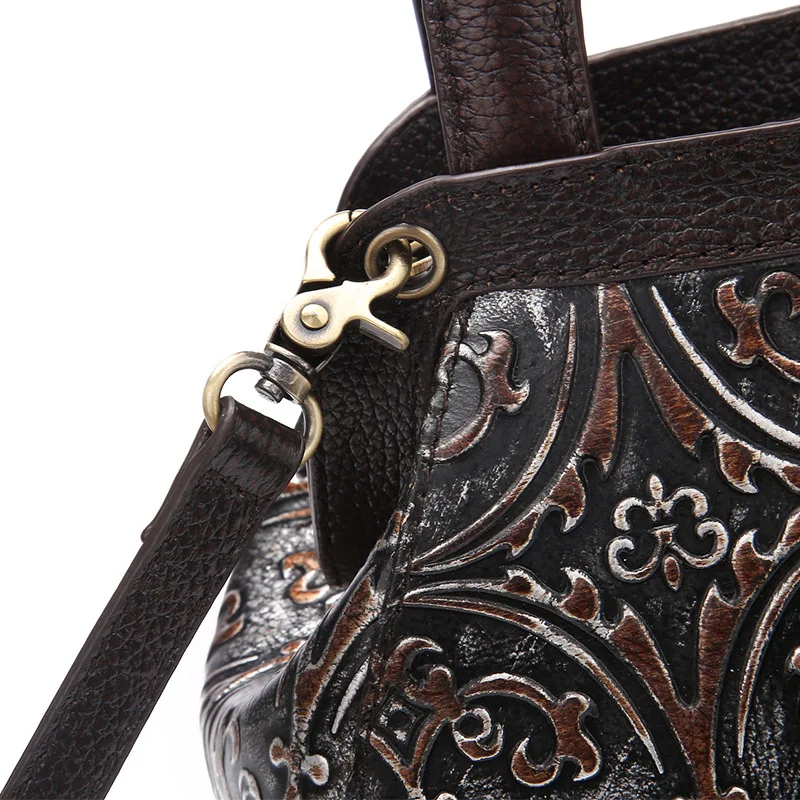 

First Layer Cowhide Leather Single-shoulder Bag Rub Color Embossed Craft Retro Genuine Leather Handbag WOMEN'S Fashion Handbag H