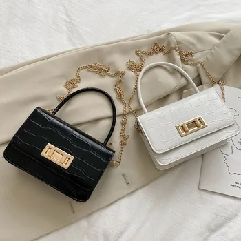 

Fashion Stone Pattern Women Crossbody Handbag PU Leather Simple Chain Portable Small Shoulder Messenger Totes Bag