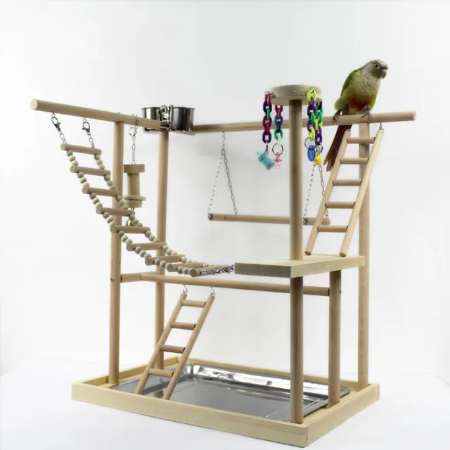 48*33*53cm Wood Parrot Playground Bird Perch with Ladders Feeder Parrot Bite Toys Bird frame Stand Cage Bird Suspension Bridge