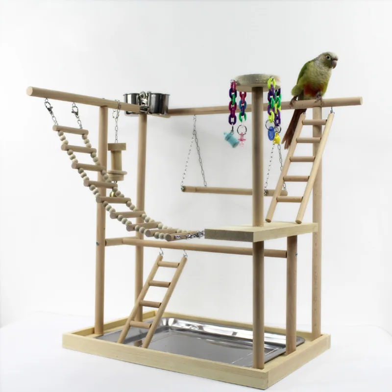

48*33*53cm Wood Parrot Playground Bird Perch with Ladders Feeder Parrot Bite Toys Bird frame Stand Cage Bird Suspension Bridge