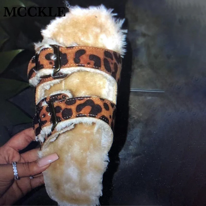 Женские леопардовые пушистые плюшевые тапочки; сезон осень; женская пикантная удобная повседневная обувь на плоской подошве с пряжкой и ремешком; женская обувь на платформе