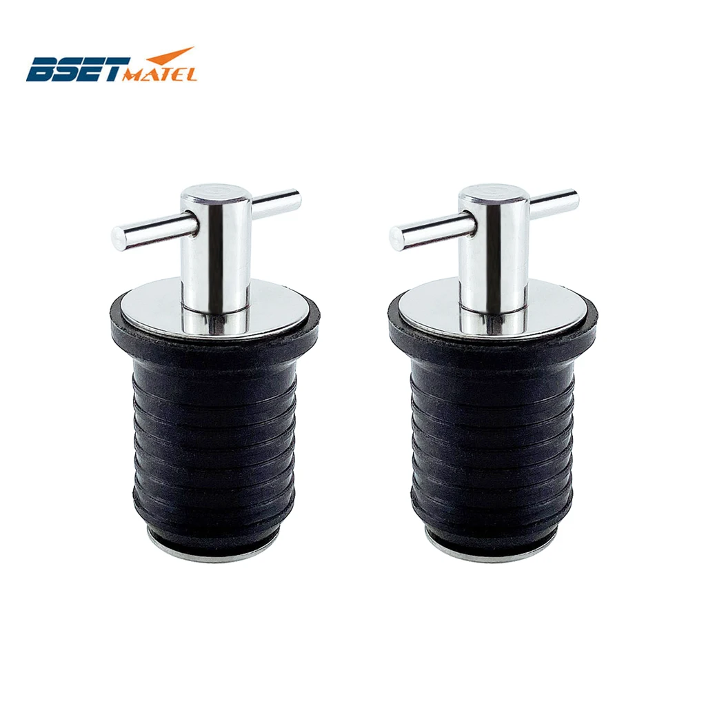 

2X Stainless steel 304 Handle Rubber Drain Plug T-Handle TWIST-IN Hull Livewell bilge transom seawall marine boat accessories