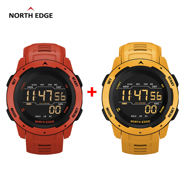 Original NORTH EDGE Men Digital Watch Dual Time Pedometer Waterproof 50M Alarm Clock Stopwatch Countdown Men's Sports Watch