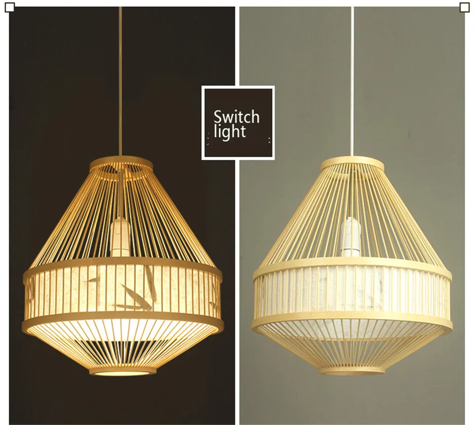 Japan Style Bamboo Pendant Lights Lighting LED Light Fixture Pendent Lamp Dining Living Room Bedroom Kitchen Cafe Hanging Lamp