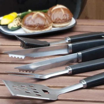 

3PCS 15.7 inch BBQ Tools set Barbecue Grilling Tools set with Plastic Handle Spatula Fork Tong Grill Brush 3pcs/set Outdoor New