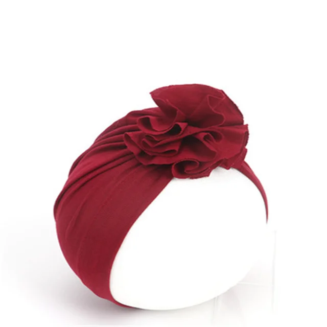 New Fashion Flower Baby Hat Newborn Elastic Baby Turban Hats for Girls 10 Colors Cotton Infant Beanie Cap Burgundy