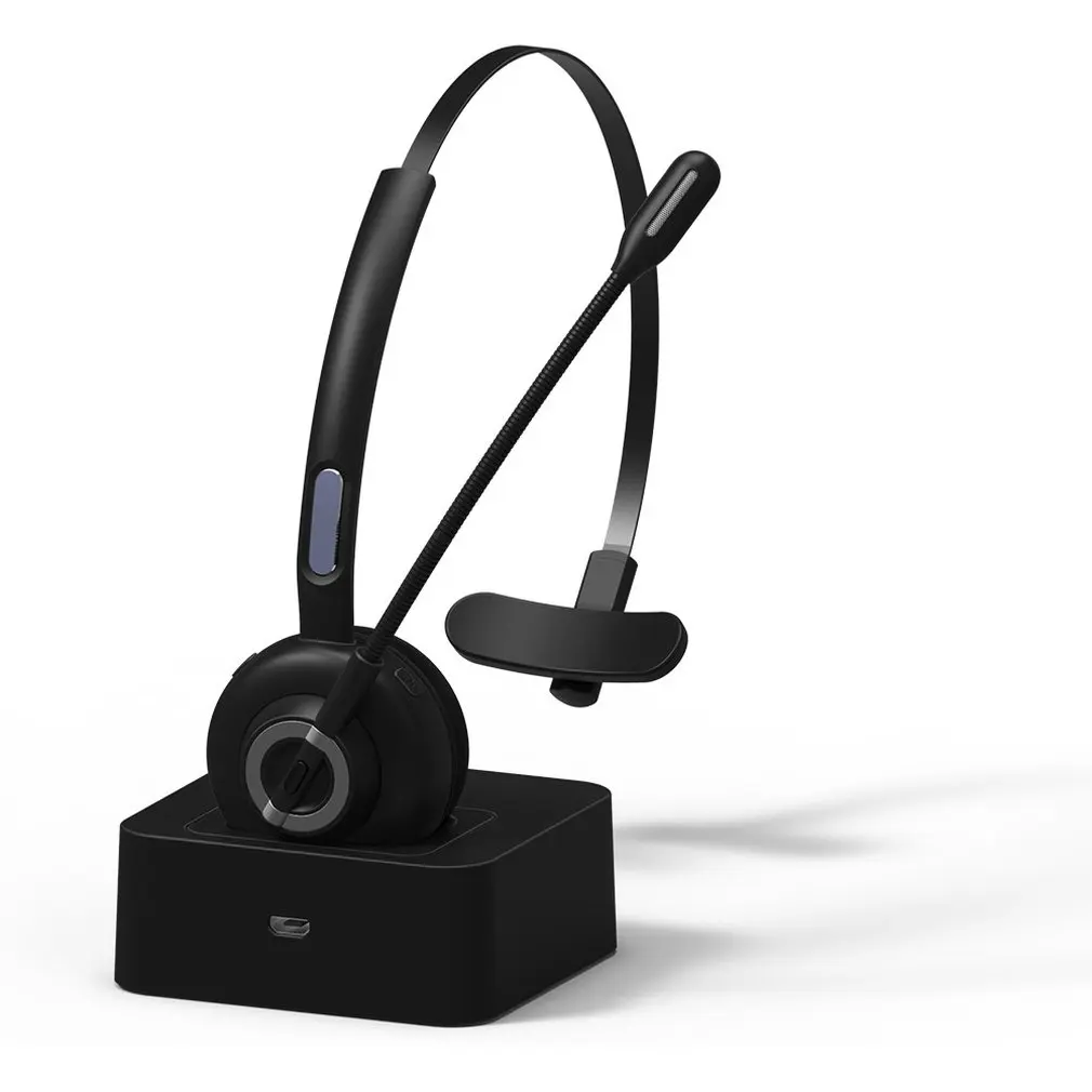 Wireless 5 0 Business Call Intelligent Noise Cancelling Call Headset Black with Charging Stand Convenient