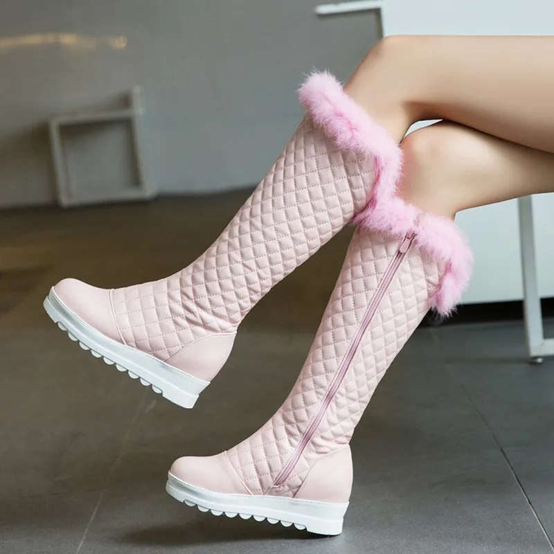 

2019 winter new high boots women's fashion simple pu material plush stitching decoration warm and comfortable snow boots