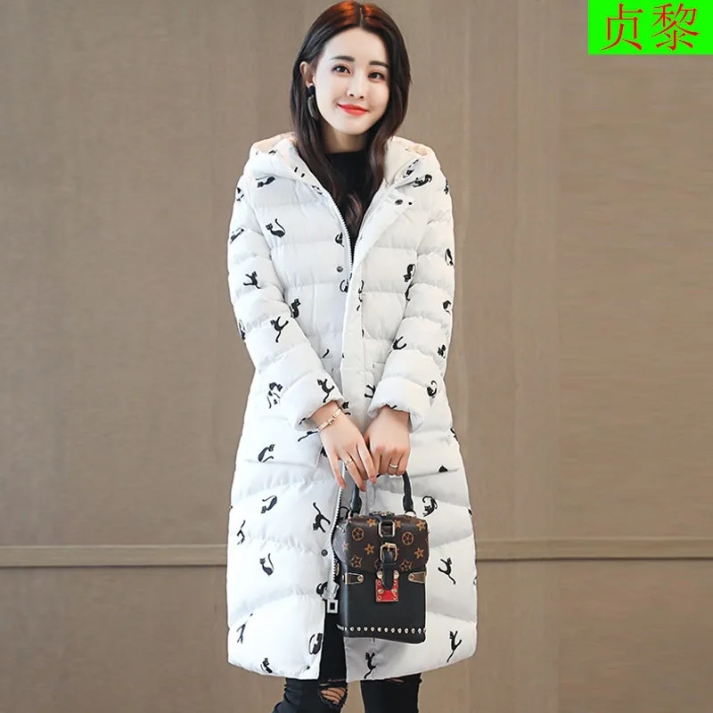 

2018 Winter New Style WOMEN'S Dress Korean-style Students Mid-length Thick down Jacket Cotton-padded Clothes off Season Printed
