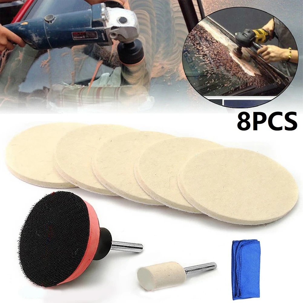 car polishing wax 8PC/SET Auto Car Cratch Remover Glass Polishing Kit Wool Felt Polishing Wheel Backing Pad With Drill Adapter Scratch Repair Tool car seat leather cleaner