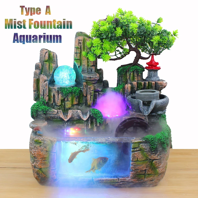 Indoor LED Atomization Aquarium LED Crystal Ball Rockery Waterfall Water Fountain Home Garden Decor Micro Landscape Resin Crafts - Цвет: Type A