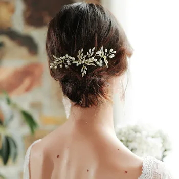 

Bride's Hot Selling Headwear Thin Alloy Leaves Hand-made Simple Bride's Hair Comb