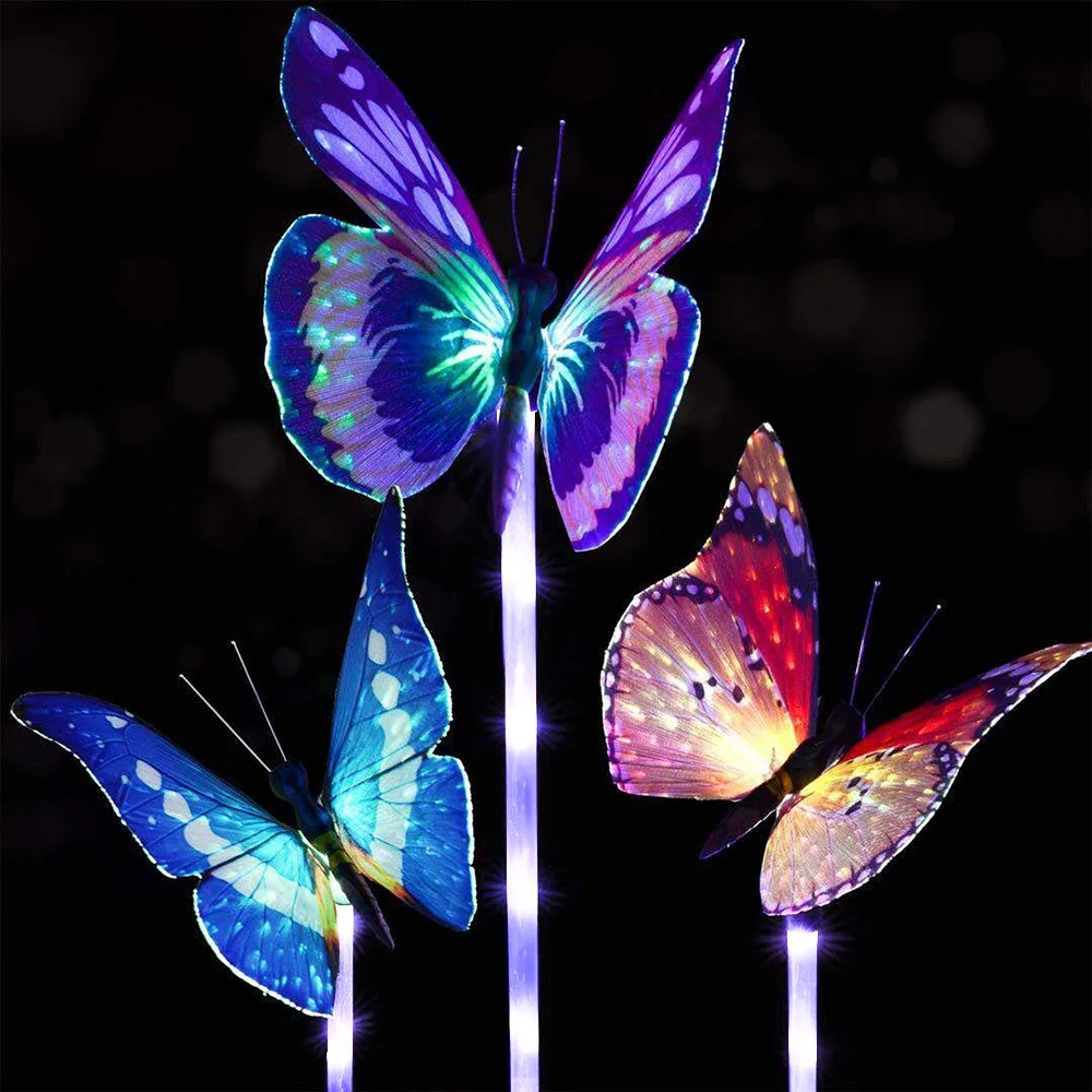

Solar Powered LED Garden Light Multi-Color Fiber Optic Butterfly Decorative Night Light Outdoor White LED Landscape Lamp D30