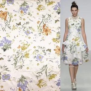 Цветочный принт дизайн чистый шелк атласная ткань цветочный дизайн гладкая для платья, SSC433