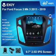 Ekiy android 10 gps do carro para ford focus 3 mk 3 2011 - 2019 navegação rádio estéreo multimídia vertical tesla tela bt 2 din não