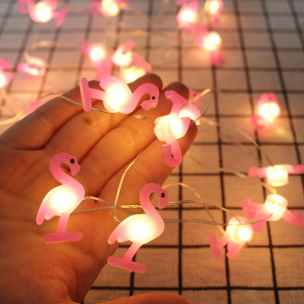 2x LED Party Lichter Ketten Wohn Raum Leuchten pink Beleuchtung Flamingo Lampen 