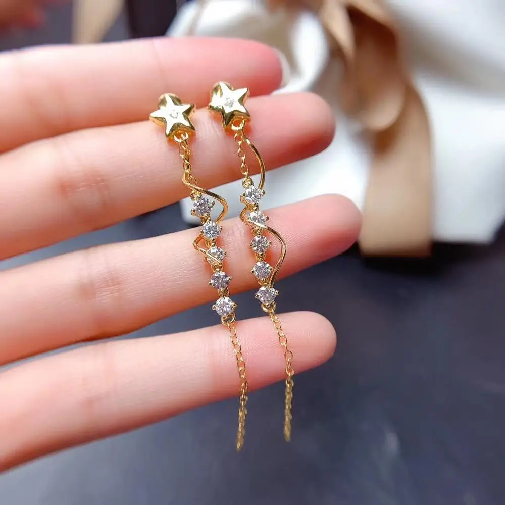 

five start style moisanite earrings women silver stud earrings 925 sterling silver gold plated shiny better than diamond gift