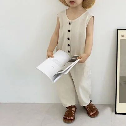 2021 Korean Boys' Summer Romper Fashion Girls Korean Style Cute Playsuit Button Kids Jumpsuit Casual Baby Girl Romper cool baby bodysuits	 Baby Rompers