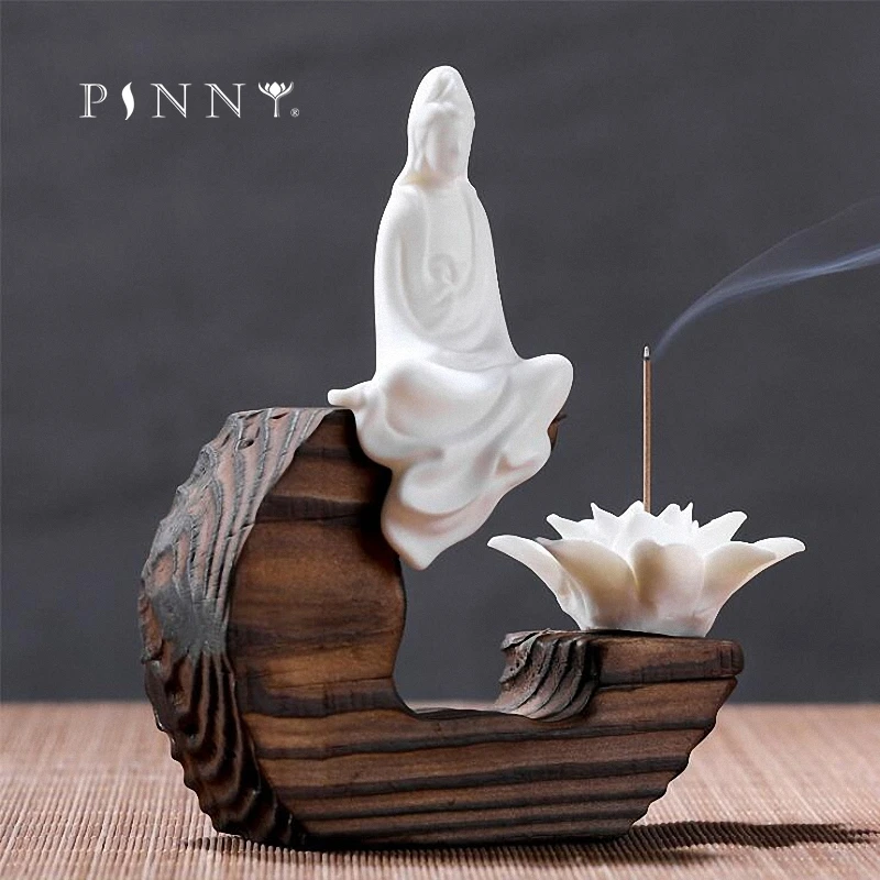 

PINNY White Porcelain Decoration Statue Ceramics Incense Burner Home Decoration Accessories Dharma Guanyin Incense Base