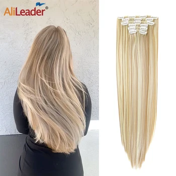 

AliLeader 16 Clips In Hair Extensions Women Natural Hair Extensions 6 Pcs/Set 16 Colors 22 Inch Synthetic Hair Piece