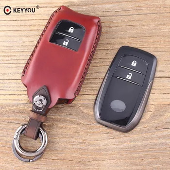 

KEYYOU Genuine Leather Car Key Case Cover For Toyota Highlander 2015 2016 2017 CHR C-HR 2017 RAVE 2016 2017 2018 Keychain Holder