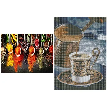 

2 Set Diamond Painting Landscape Diamond Embroidery Gift Full Square Wall Art Home Decor Coffee & Kitchen Seasoning