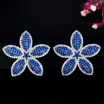 

LUALA New Fashion Flower Design Bold Dark Blue Cubic Zircon Big Stud Earrings for Women Luxury Summer Party Jewelry CZ689