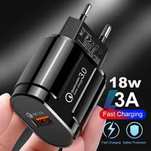 3A szybka ładowarka 3.0 USB ładowarka ścienna ue mobilna przejściówka do ładowarki iPhone 11 pro X 7 8 QC3.0 szybkie ładowanie do Samsung Xiaomi()