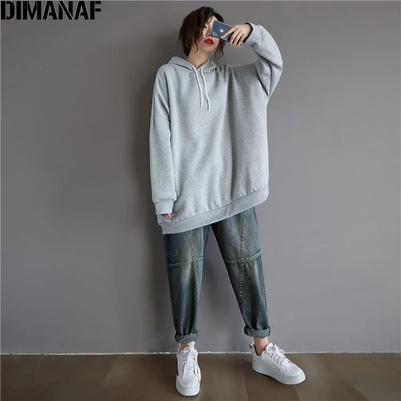  DIMANAF Autumn Winter Oversize Female Lady Pullovers Tops Women Hoodies Sweatshirts Basic Loose Cas