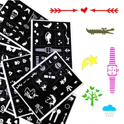 138/158Pcs Kids Small Glitter Tattoo Stencils Airbrush Tattoo Template For Women Body Art Drawing Tool 6 Sheets/Set