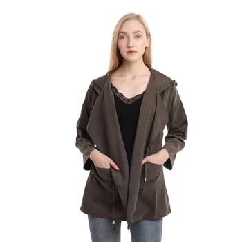 

2019 Women Jack Coat Autumn Long Sleeve Hooded Coat Jacket Casual Elastic Waist Pocket Female Loose Outwear