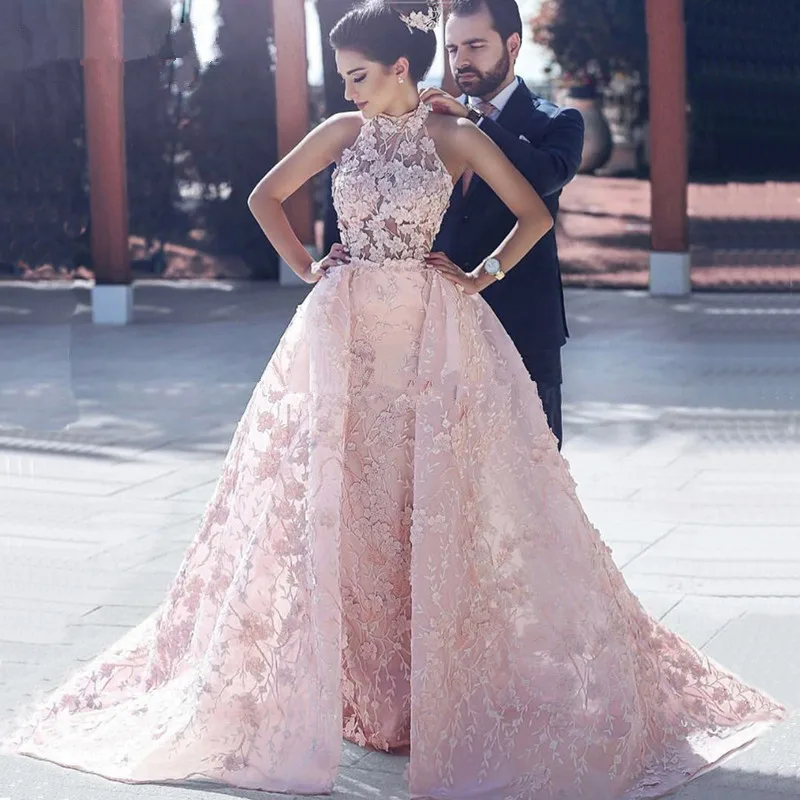 See Through Lace Halter Top Prom Dress over Skirt Sukienka Bal Pink | Свадьбы и торжества