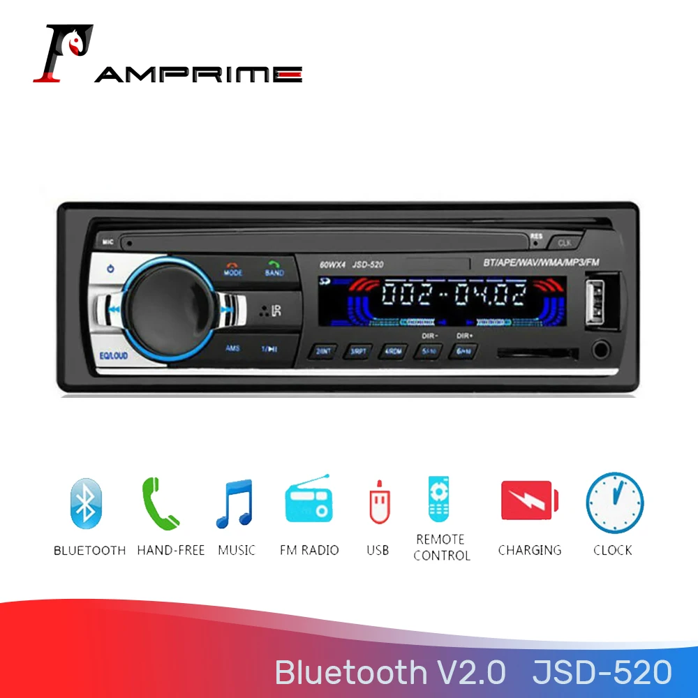 

AMPrime 1Din 12V Bluetooth 2.0 Auto Stereo radio FM MP3 Music USB Digital Bluetooth Audio JSD-520 Stereo Multimedia player