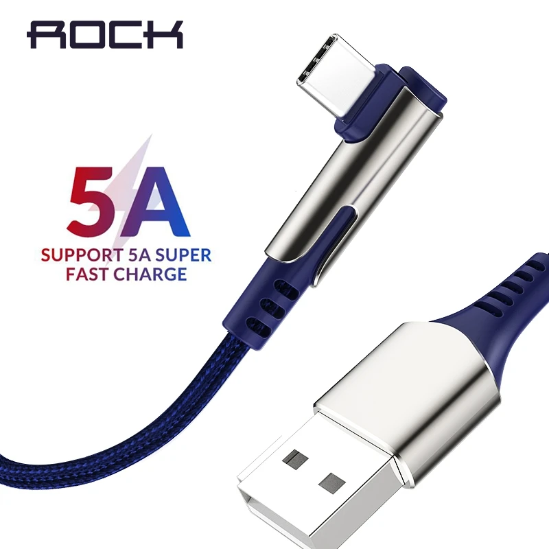 ROCK USB C кабель 5A Supercharge L форма изгиб usb type C кабель для huawei p20 lite P30 Pro Быстрая зарядка быстрое зарядное устройство кабель для samsung S10 S9 S8 Note 9 кабель синхронизации данных type-C для huawei mate 20 pro нейлоновая проволока для USB-C