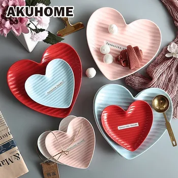

Heart-shaped Ceramic Plate Decorative Jewelry Trinket Dish Creative Design Tray For Food Tableware Set AKUHOME